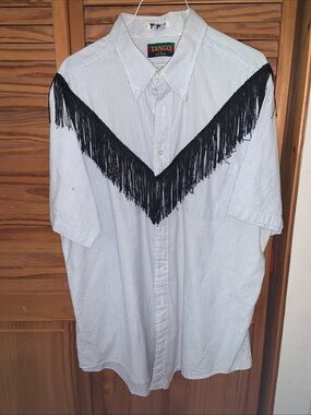 Tango Max Raab Shirt X-Large USA Seersucker Short Sleeve FRINGE rodeo Rockabilly